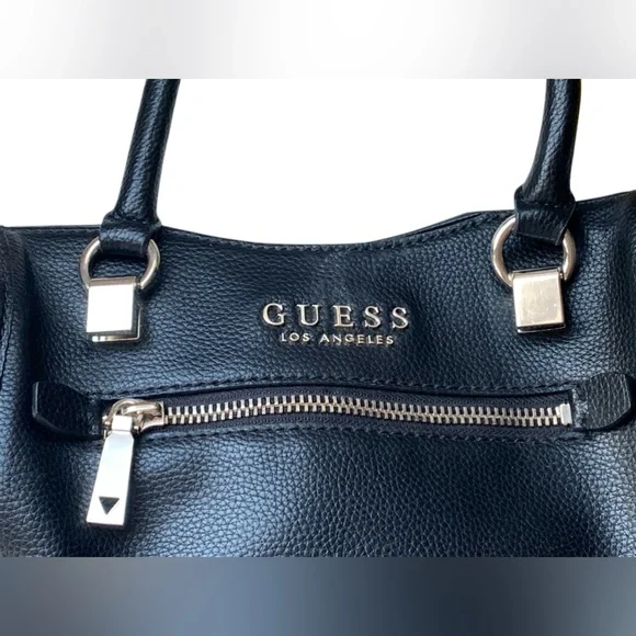 Guess Black Satchel with Gold Accents and Structured Design Handbag Purse Tote - Picture 6 of 14